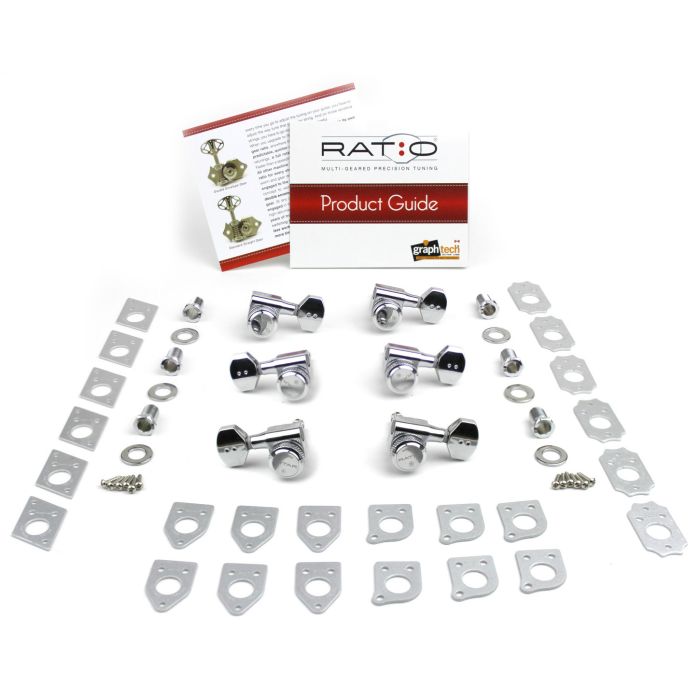 Graph Tech PRL-8421-C0 Ratio Electric Locking Machine Heads with Mini Contemporary Button - 4 + 2 - Chrome