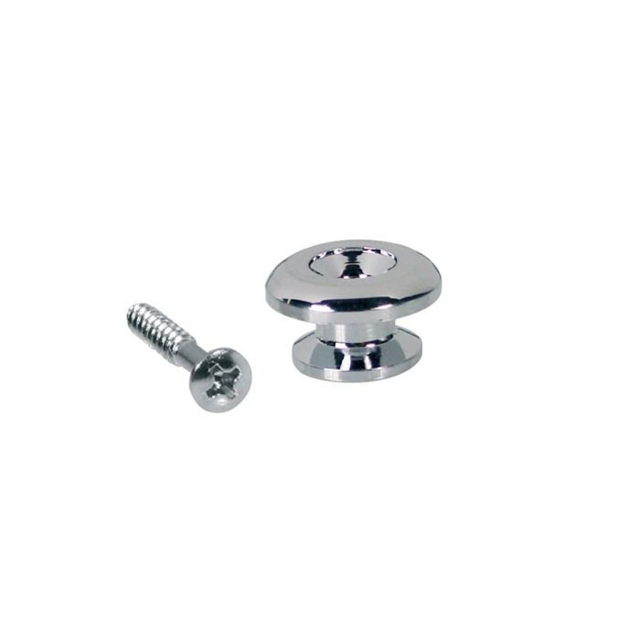 Straplocks, metaal, chroom, met schroef, rond model, diameter 17mm, 2-pack