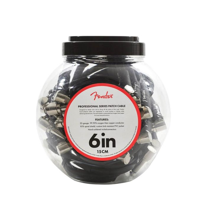 Fender Professional Series patch cables, (bowl 20pcs), 6", 2x angled, black