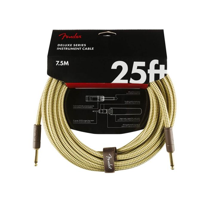 Fender Deluxe Series instrument cable, 25ft, tweed
