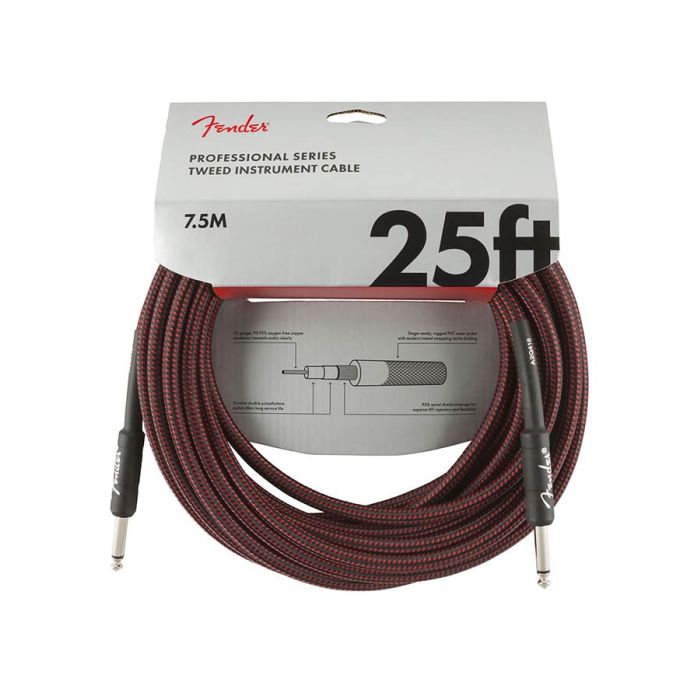 Fender Professional Tweed instrument cable, 25ft, red tweed