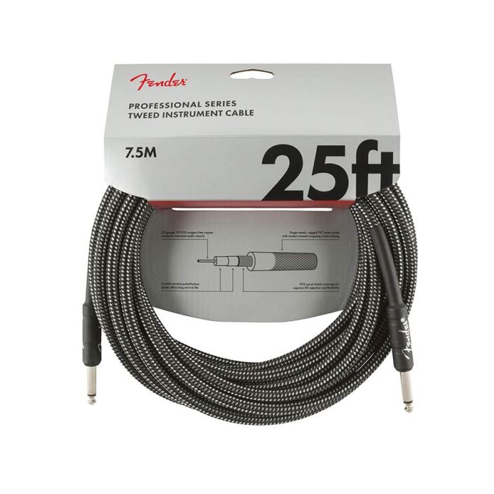 Fender Professional Tweed instrument cable, 25ft, gray tweed
