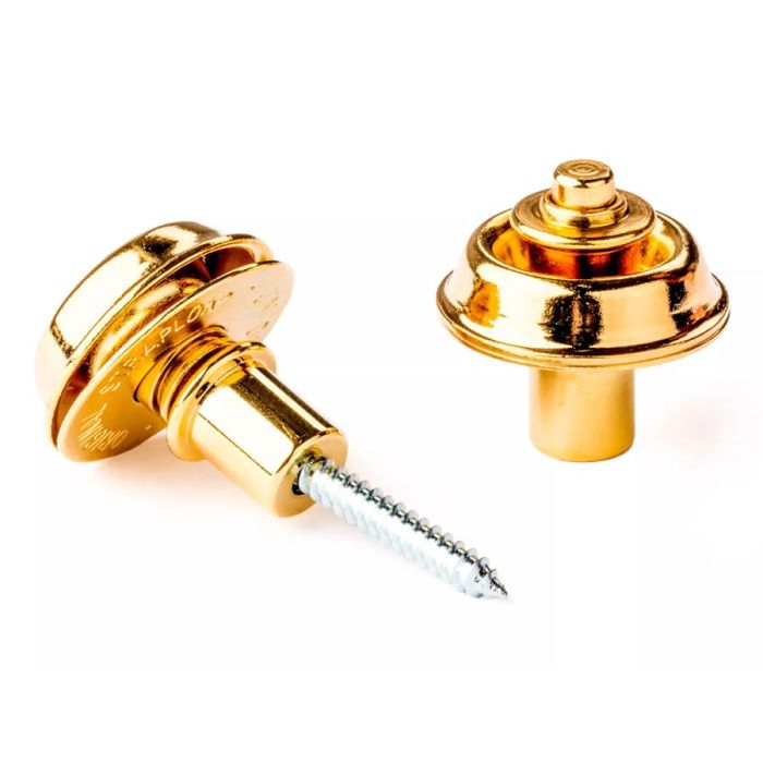 Dunlop strap lock system with screws, flush mounted, gold