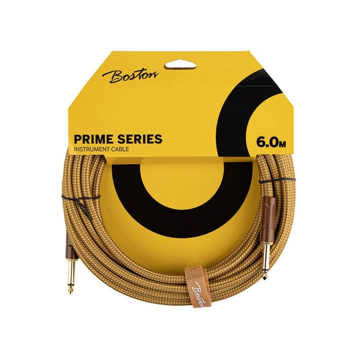 Boston Prime Series woven jacket instrument cable jack-jack, 6.0 meter, yellow tweed