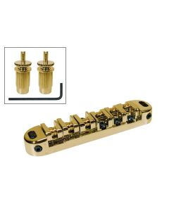 Brug voor e-gitaar, roller bridge model, goud, met studs