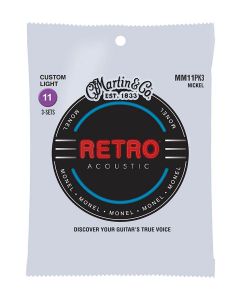 Martin Retro Acoustic string set 3 PACK monel wound, custom light, 011-014-023-031-041-052