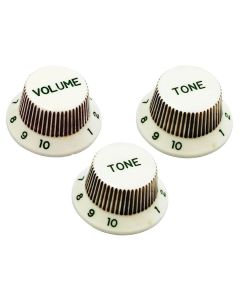 Hosco Japan 60's ST style knob set, 1V + 2T, heavy relic aged white