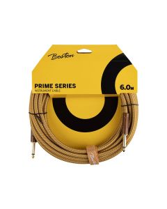 Boston Prime Series woven jacket instrument cable jack-jack, 6.0 meter, yellow tweed