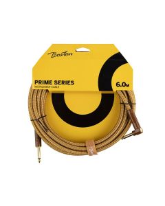 Boston Prime Series woven jacket instrument cable jack-angled jack, 6.0 meter, yellow tweed