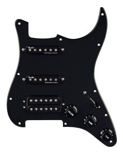 Fender pre-wired Strat pickguard, quadra tap/ultra noiseless HSS, 11 hole, black
