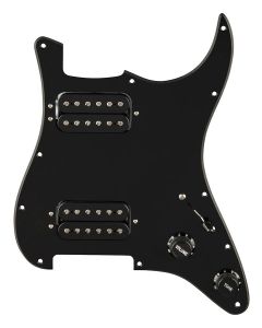 Fender pre-wired Strat pickguard, quadra tap HH, 11 hole, black