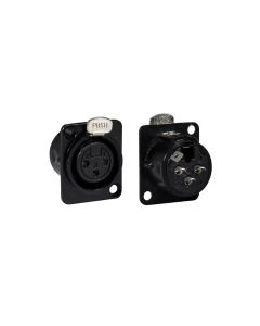 XLR chassis conn, female, 3-polig, zwart, 19 x 24mm
