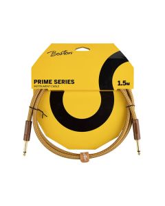 Boston Prime Series woven jacket instrument cable jack-jack, 1.5 meter, yellow tweed