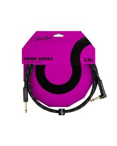 Boston Prime Series woven jacket instrument cable jack-angled jack, 1.5 meter, black tweed