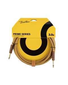 Boston Prime Series woven jacket instrument cable jack-jack, 3.0 meter, yellow tweed