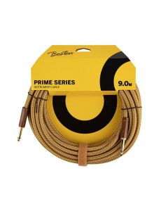 Boston Prime Series woven jacket instrument cable jack-jack, 9.0 meter, yellow tweed