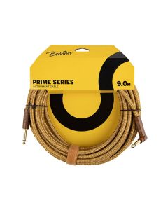 Boston Prime Series woven jacket instrument cable jack-angled jack, 9.0 meter, yellow tweed