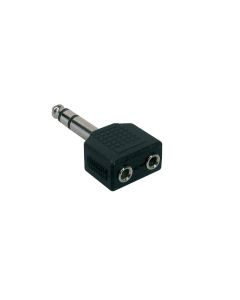 Verloop plug, 2 x 3,5 jack female stereo, 6,3mm jack male stereo