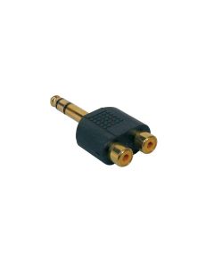 Verloop plug, 2 x RCA female, 6,3mm jack male stereo