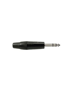 Jack plug, 6,3mm, 3-polig, aluminium zwart, rubber 7,5mm