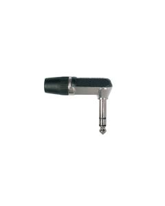 Jack plug, 6,3mm, 3-polig, aluminium, haaks, rubber 7mm